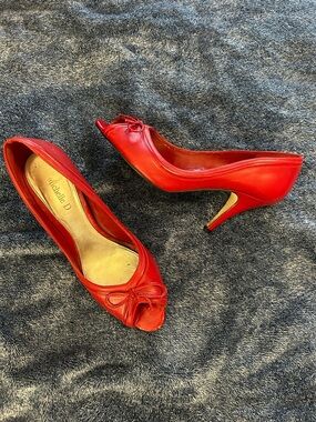 Michelle D Red Peep-Toe Bow Stiletto Heels